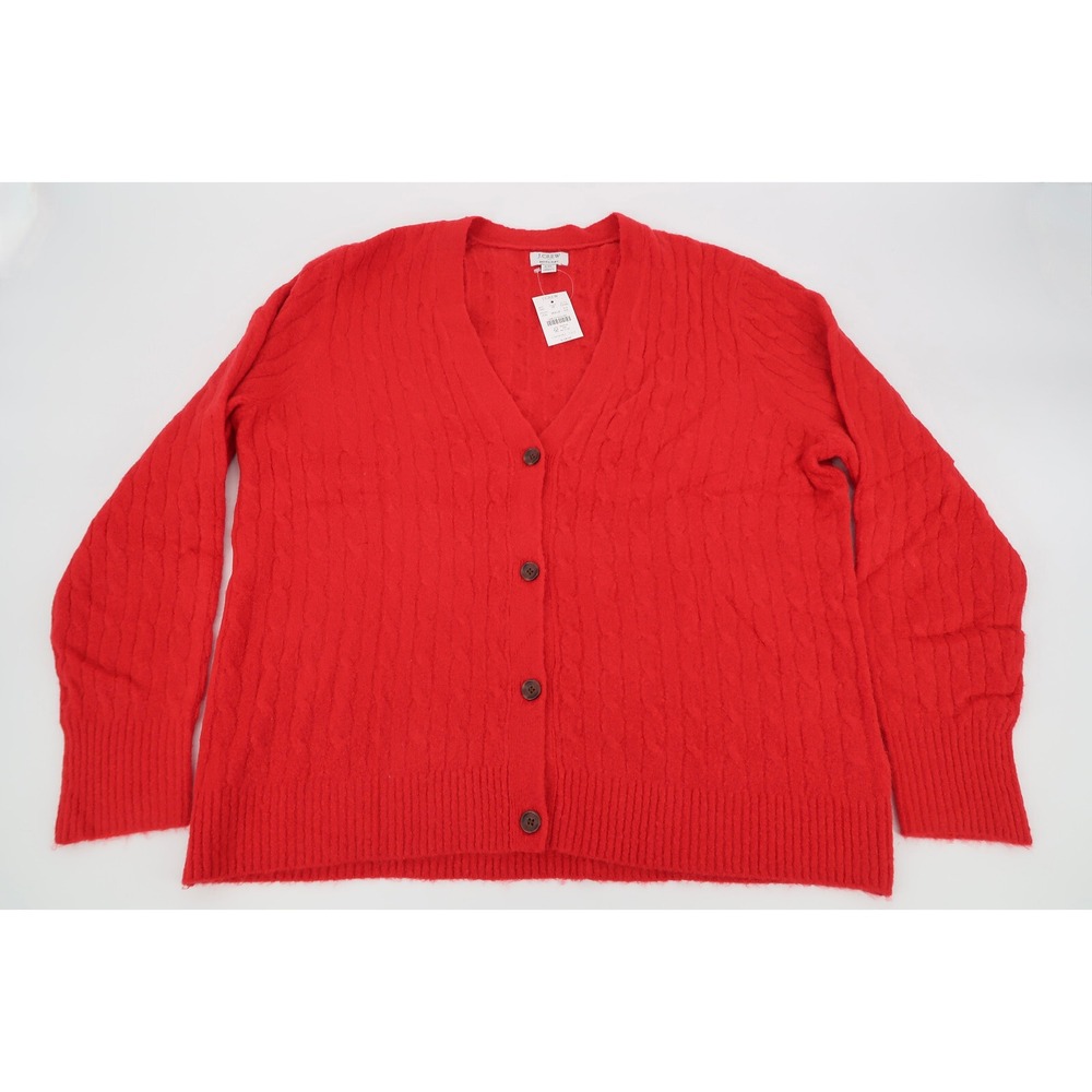 J Crew Women XXL Cable Knit Cardigan Sweater Extra Soft Yarn Long Sleeve Red NEW